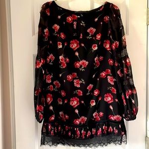 White House Black Market excellent condition chiffon dress with bell sleeves.